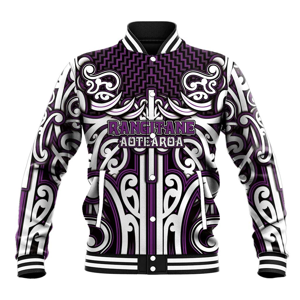 Custom Aotearoa Rangitane Baseball Jacket Maori Tribal Pattern Mix Poutama LT05 Unisex Purple - Polynesian Pride