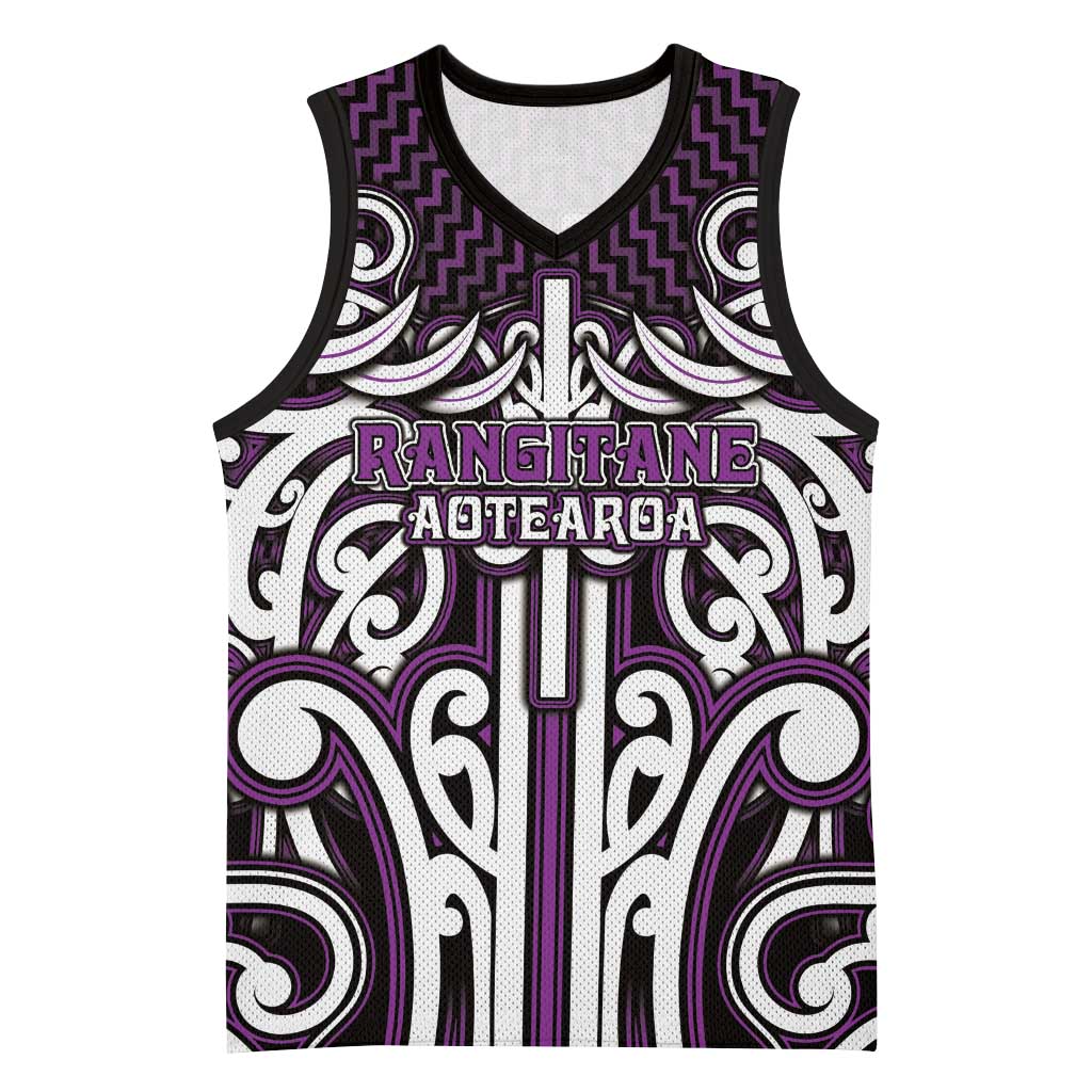 Custom Aotearoa Rangitane Basketball Jersey Maori Tribal Pattern Mix Poutama LT05 Unisex Purple - Polynesian Pride