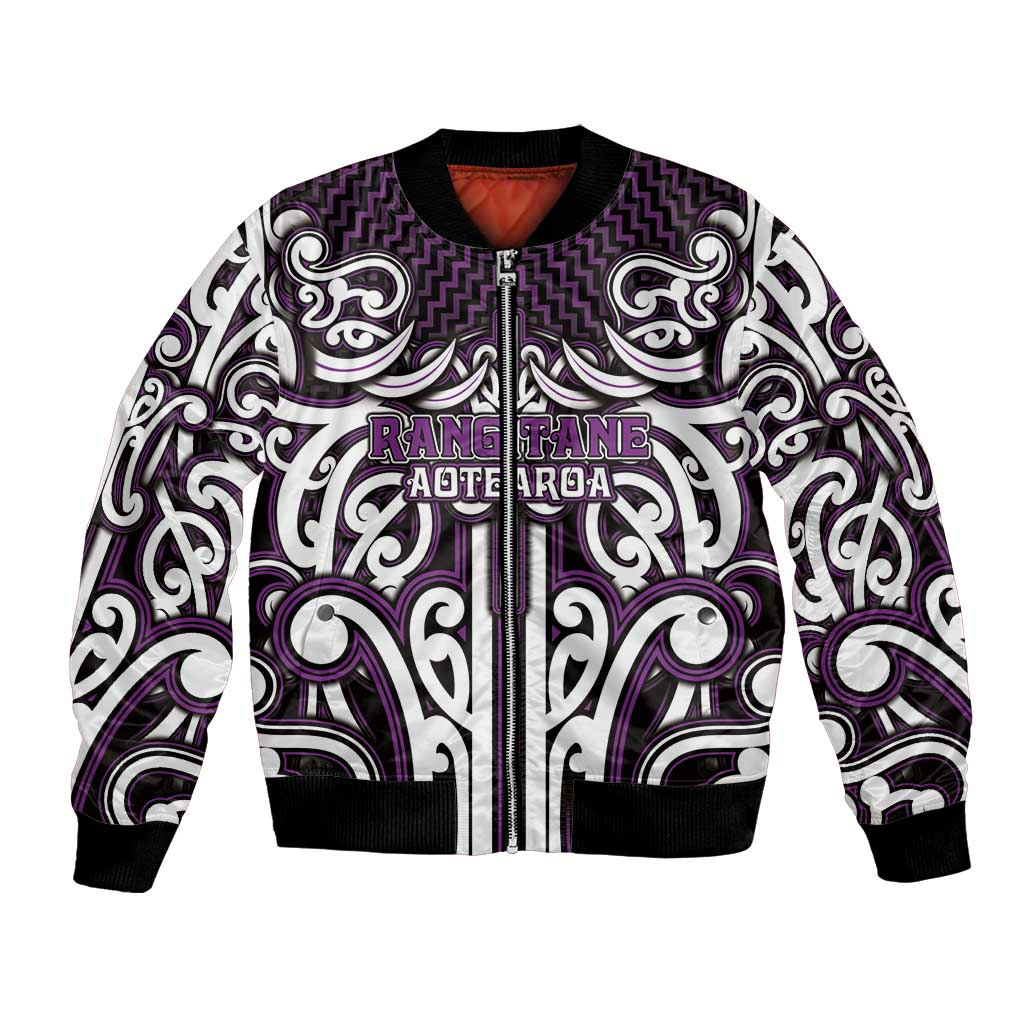 Custom Aotearoa Rangitane Bomber Jacket Maori Tribal Pattern Mix Poutama LT05 Unisex Purple - Polynesian Pride
