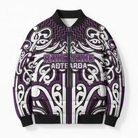 Custom Aotearoa Rangitane Bomber Puffer Jacket Maori Tribal Pattern Mix Poutama LT05 Unisex Purple - Polynesian Pride