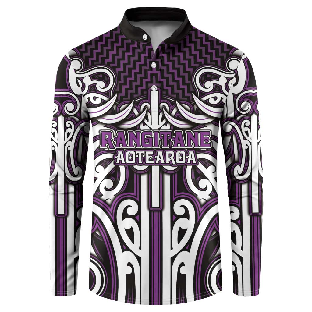 Custom Aotearoa Rangitane Button Sweatshirt Maori Tribal Pattern Mix Poutama LT05 Purple - Polynesian Pride