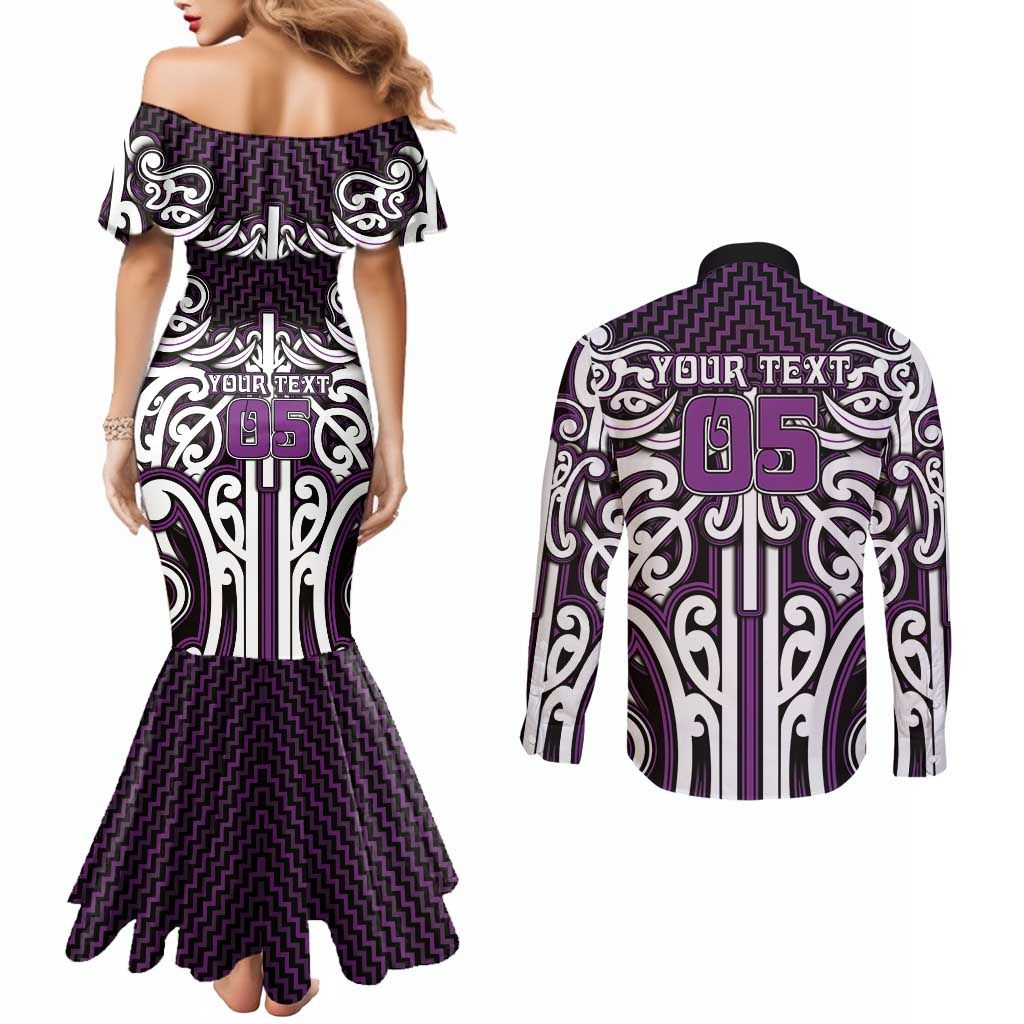 Custom Aotearoa Rangitane Couples Matching Mermaid Dress and Long Sleeve Button Shirt Maori Tribal Pattern Mix Poutama LT05 - Polynesian Pride