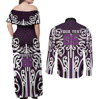 Custom Aotearoa Rangitane Couples Matching Off Shoulder Maxi Dress and Long Sleeve Button Shirt Maori Tribal Pattern Mix Poutama LT05 - Polynesian Pride