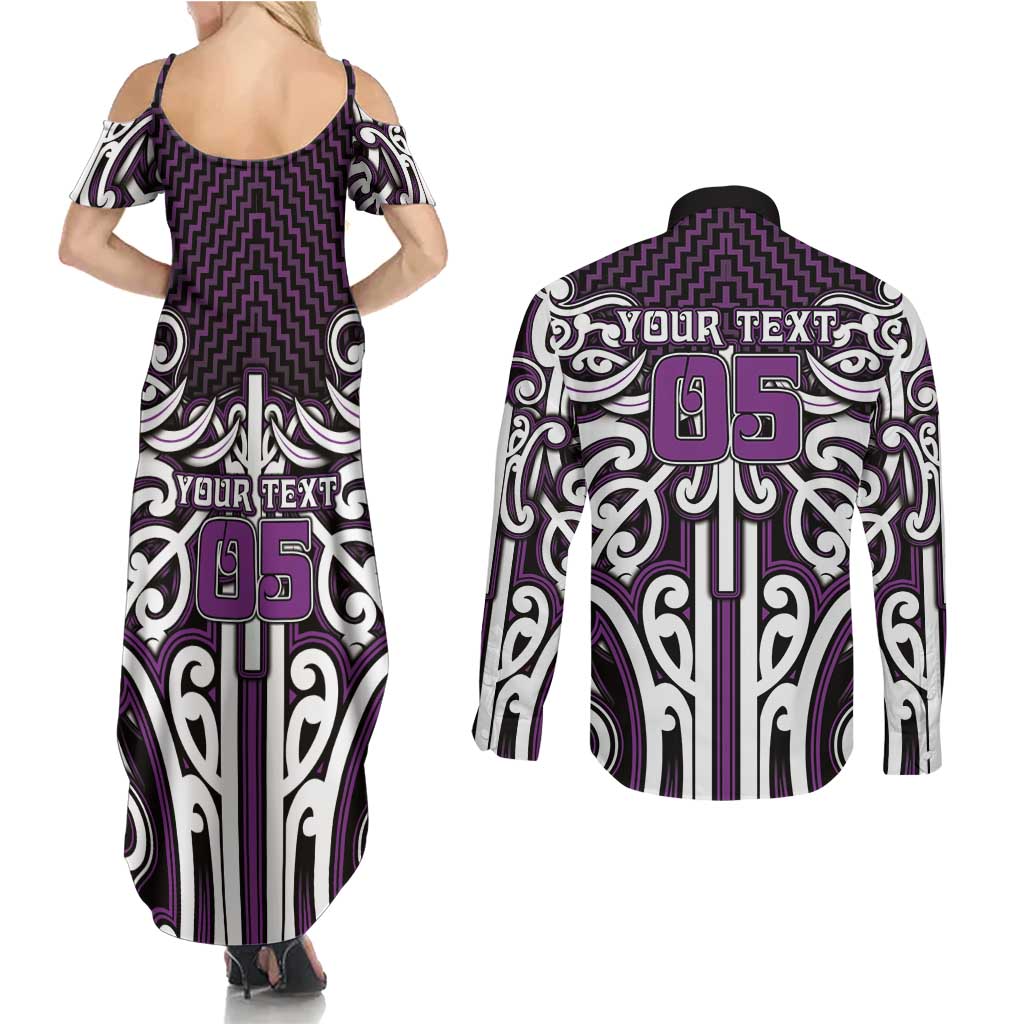 Custom Aotearoa Rangitane Couples Matching Summer Maxi Dress and Long Sleeve Button Shirt Maori Tribal Pattern Mix Poutama LT05 - Polynesian Pride