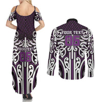 Custom Aotearoa Rangitane Couples Matching Summer Maxi Dress and Long Sleeve Button Shirt Maori Tribal Pattern Mix Poutama LT05 - Polynesian Pride
