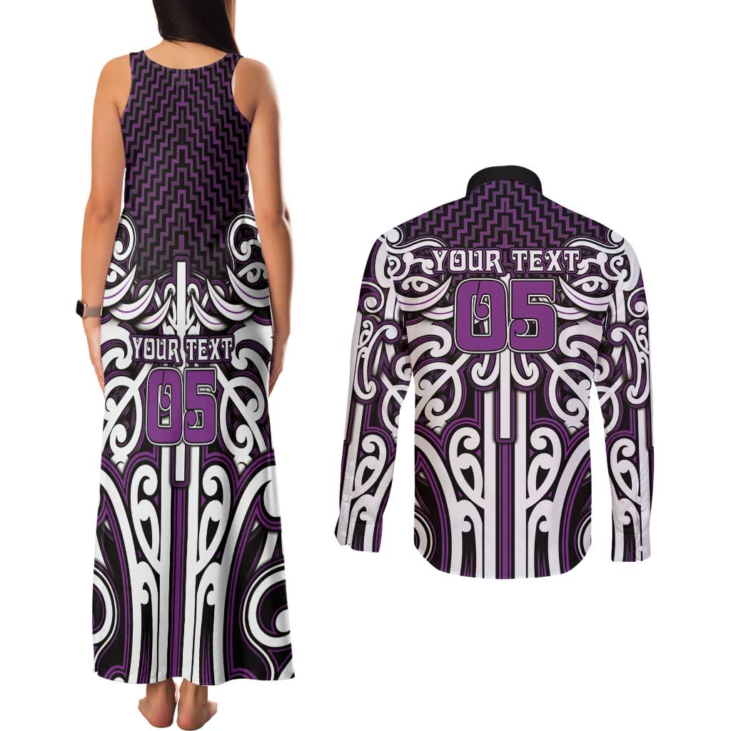 Custom Aotearoa Rangitane Couples Matching Tank Maxi Dress and Long Sleeve Button Shirt Maori Tribal Pattern Mix Poutama LT05 - Polynesian Pride
