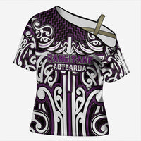 Custom Aotearoa Rangitane Cross Shoulder Shirt Maori Tribal Pattern Mix Poutama LT05 Female Purple - Polynesian Pride