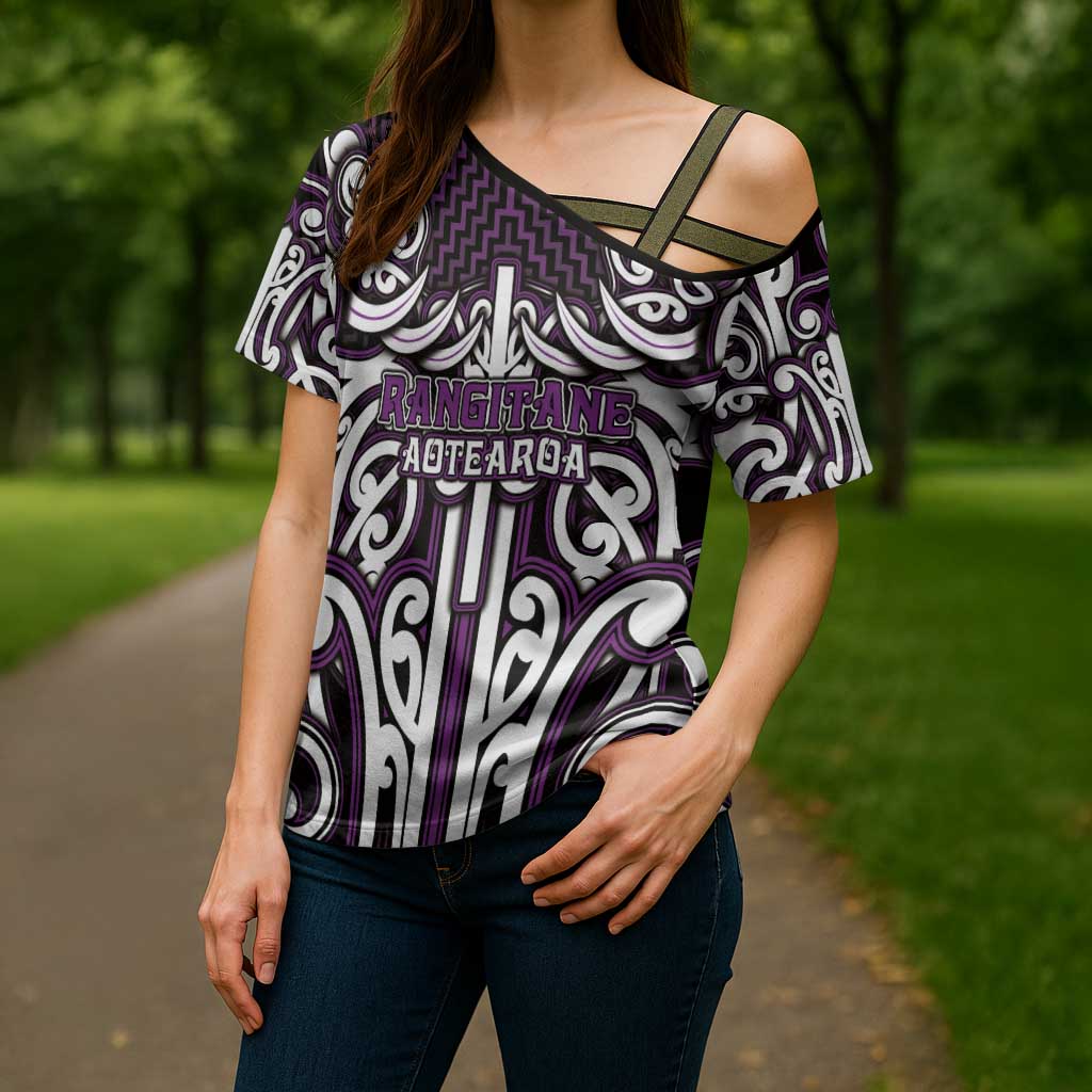 Custom Aotearoa Rangitane Cross Shoulder Shirt Maori Tribal Pattern Mix Poutama LT05 - Polynesian Pride