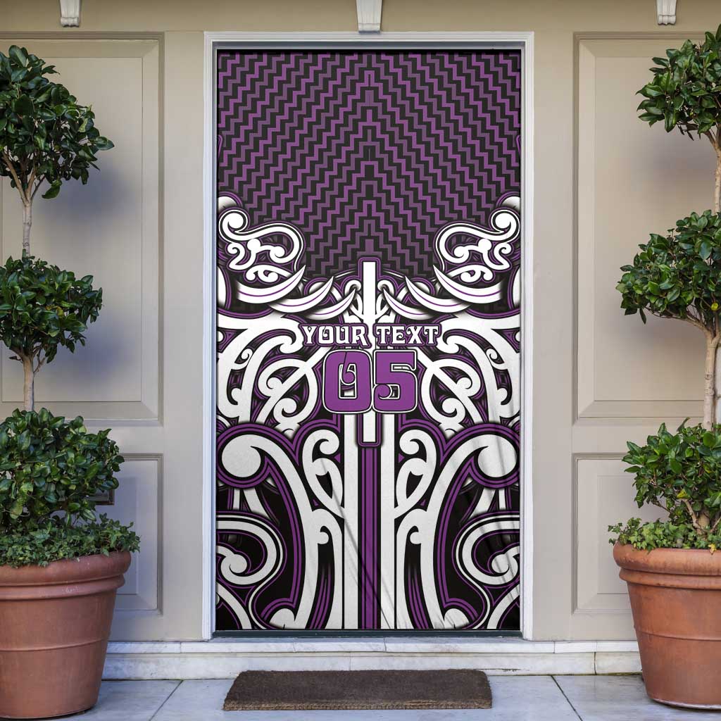 Custom Aotearoa Rangitane Door Cover Maori Tribal Pattern Mix Poutama LT05 Purple - Polynesian Pride