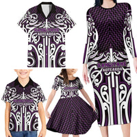 Custom Aotearoa Rangitane Family Matching Long Sleeve Bodycon Dress and Hawaiian Shirt Maori Tribal Pattern Mix Poutama