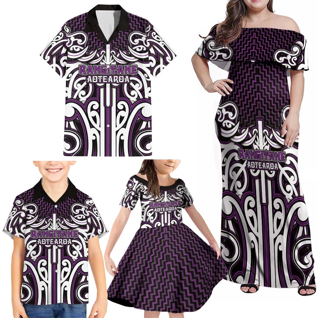 Custom Aotearoa Rangitane Family Matching Off Shoulder Maxi Dress and Hawaiian Shirt Maori Tribal Pattern Mix Poutama LT05 - Polynesian Pride
