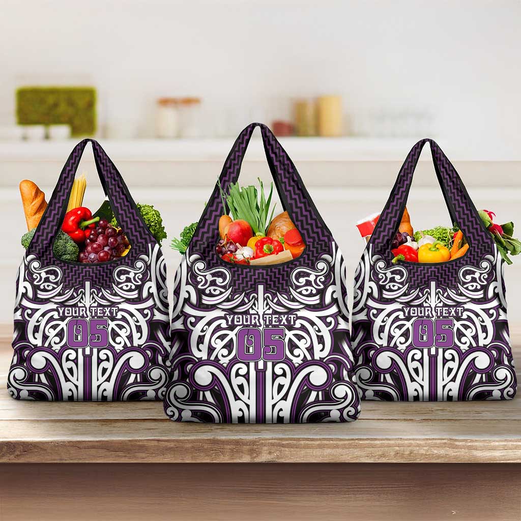 Custom Aotearoa Rangitane Grocery Bag Maori Tribal Pattern Mix Poutama LT05 3-pack One Size Purple - Polynesian Pride