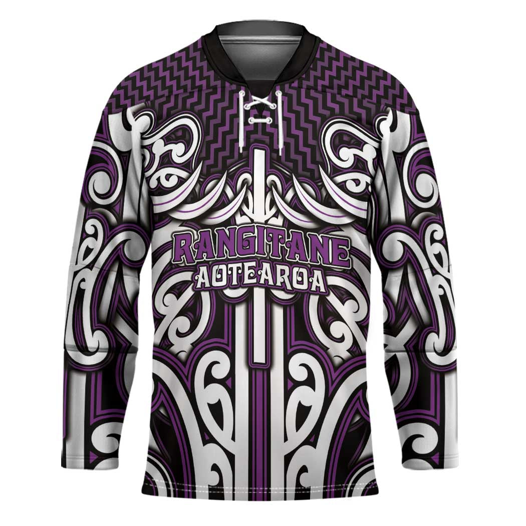 Custom Aotearoa Rangitane Hockey Jersey Maori Tribal Pattern Mix Poutama LT05 Unisex Purple - Polynesian Pride