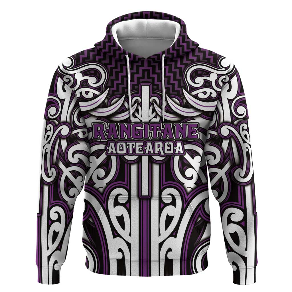 Custom Aotearoa Rangitane Hoodie Maori Tribal Pattern Mix Poutama LT05 Pullover Hoodie Purple - Polynesian Pride