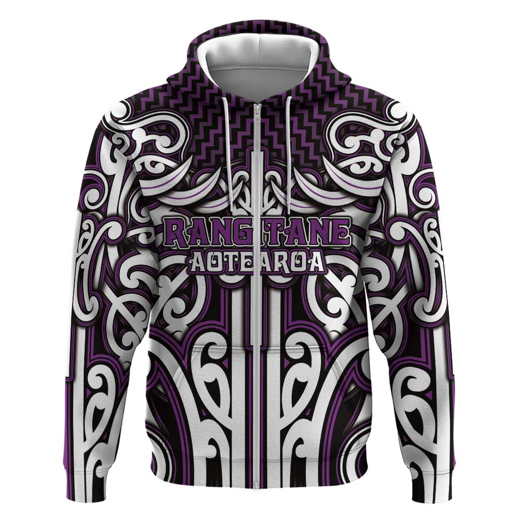 Custom Aotearoa Rangitane Hoodie Maori Tribal Pattern Mix Poutama LT05 Zip Hoodie Purple - Polynesian Pride