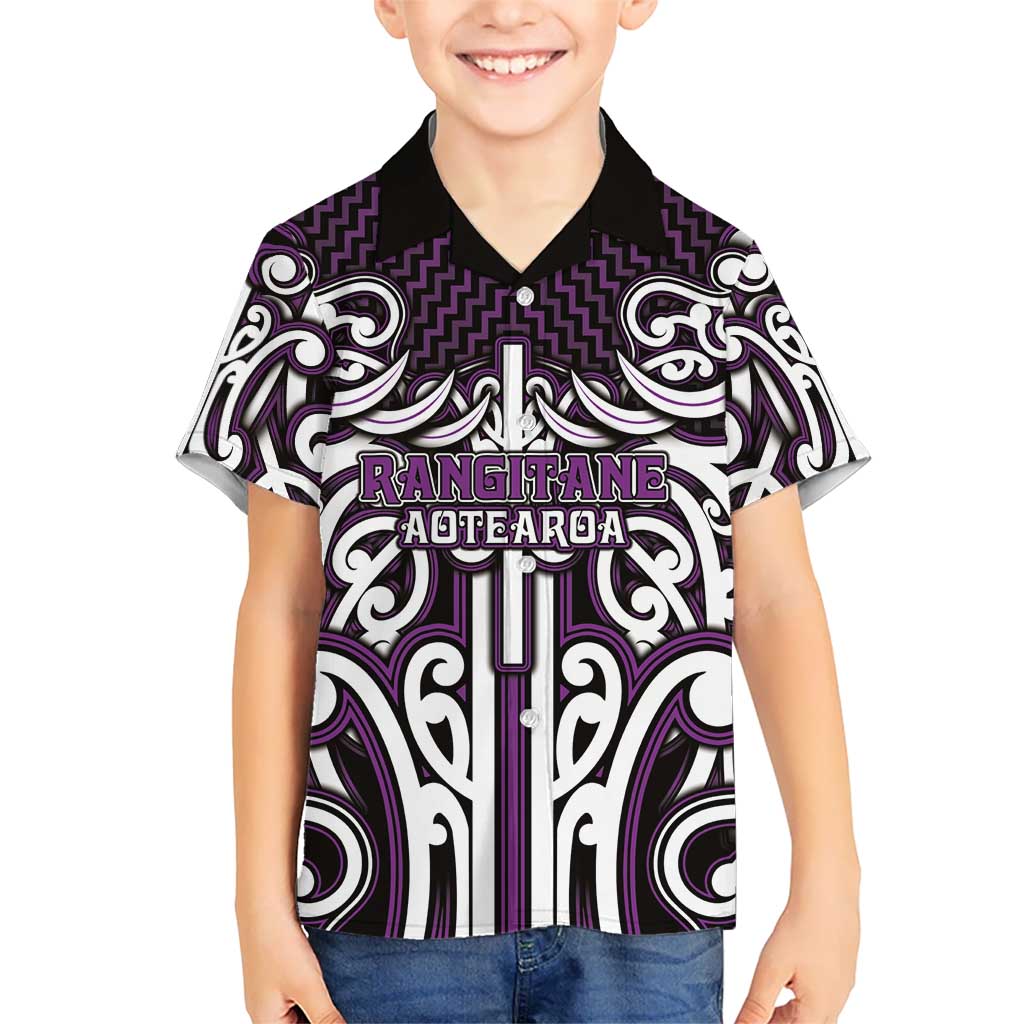 Custom Aotearoa Rangitane Kid Hawaiian Shirt Maori Tribal Pattern Mix Poutama LT05 Kid Purple - Polynesian Pride