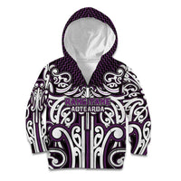 Custom Aotearoa Rangitane Kid Hoodie Maori Tribal Pattern Mix Poutama LT05 Zip Hoodie Purple - Polynesian Pride
