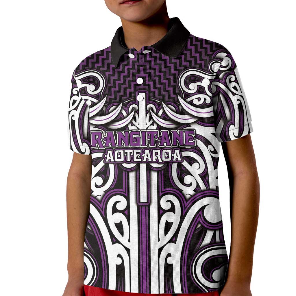 Custom Aotearoa Rangitane Kid Polo Shirt Maori Tribal Pattern Mix Poutama LT05 Kid Purple - Polynesian Pride
