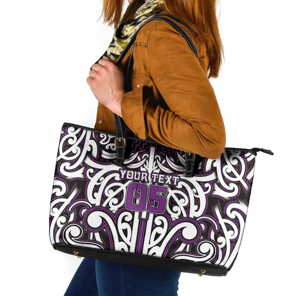 Custom Aotearoa Rangitane Leather Tote Bag Maori Tribal Pattern Mix Poutama LT05 Purple - Polynesian Pride