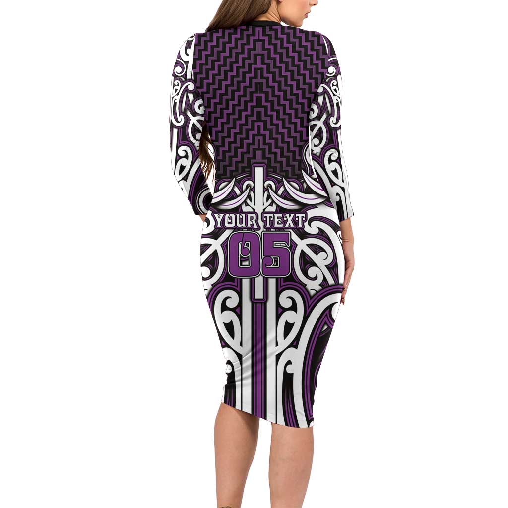 Custom Aotearoa Rangitane Long Sleeve Bodycon Dress Maori Tribal Pattern Mix Poutama LT05 - Polynesian Pride