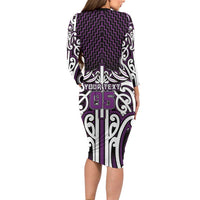 Custom Aotearoa Rangitane Long Sleeve Bodycon Dress Maori Tribal Pattern Mix Poutama LT05 - Polynesian Pride