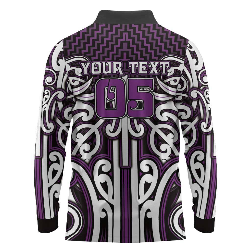 Custom Aotearoa Rangitane Long Sleeve Polo Shirt Maori Tribal Pattern Mix Poutama LT05 - Polynesian Pride