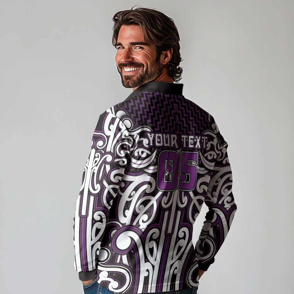 Custom Aotearoa Rangitane Long Sleeve Polo Shirt Maori Tribal Pattern Mix Poutama LT05 - Polynesian Pride