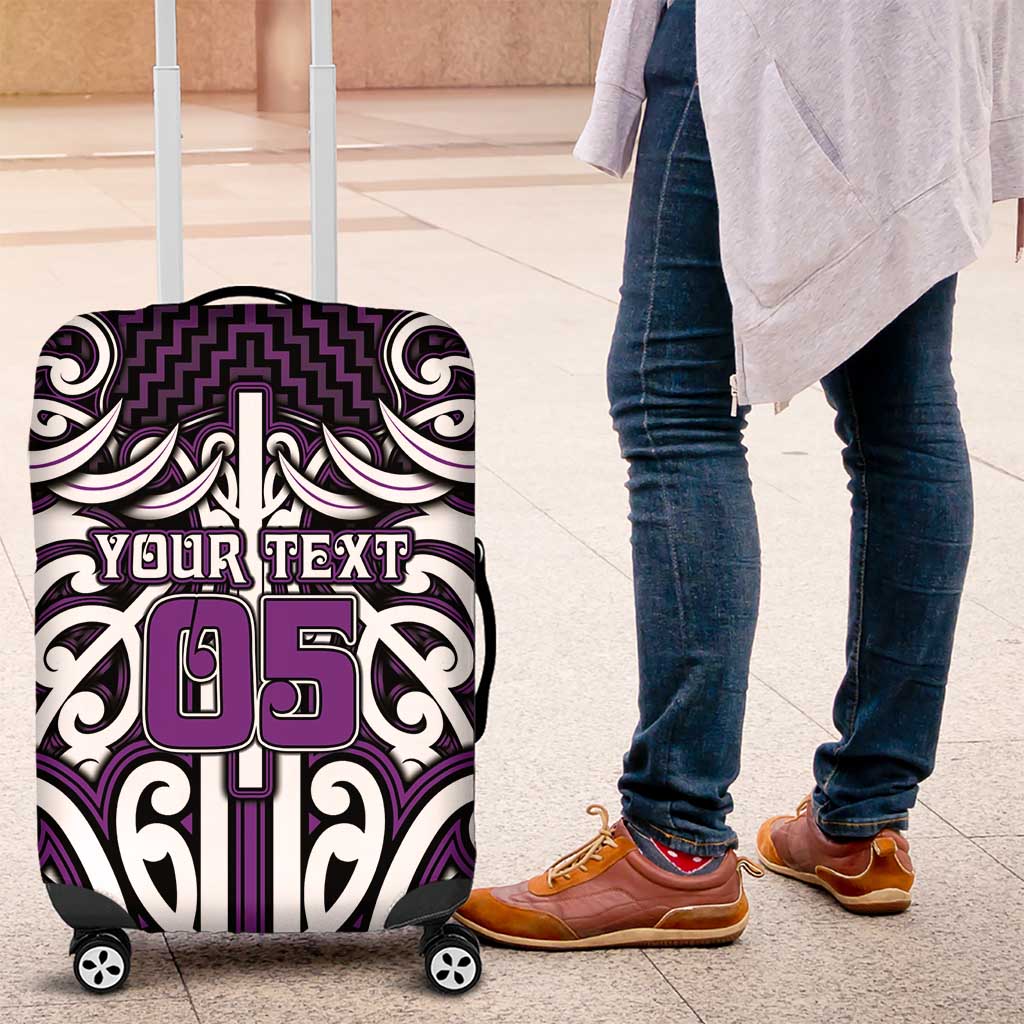 Custom Aotearoa Rangitane Luggage Cover Maori Tribal Pattern Mix Poutama LT05 Purple - Polynesian Pride