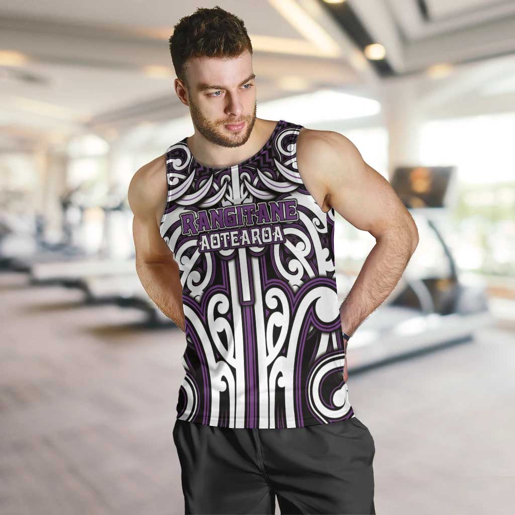 Custom Aotearoa Rangitane Men Tank Top Maori Tribal Pattern Mix Poutama LT05 Purple - Polynesian Pride
