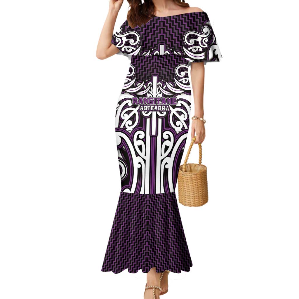Custom Aotearoa Rangitane Mermaid Dress Maori Tribal Pattern Mix Poutama LT05 Women Purple - Polynesian Pride