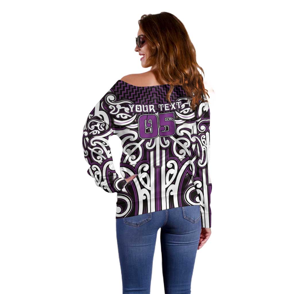 Custom Aotearoa Rangitane Off Shoulder Sweater Maori Tribal Pattern Mix Poutama LT05 - Polynesian Pride
