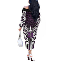 Custom Aotearoa Rangitane Off The Shoulder Long Sleeve Dress Maori Tribal Pattern Mix Poutama LT05 - Polynesian Pride