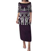 Custom Aotearoa Rangitane Puletasi Maori Tribal Pattern Mix Poutama LT05 Long Dress Purple - Polynesian Pride