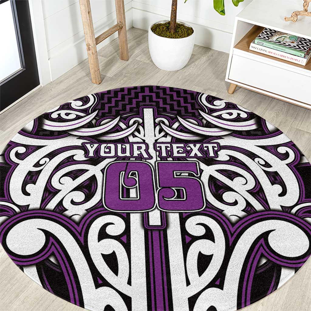 Custom Aotearoa Rangitane Round Carpet Maori Tribal Pattern Mix Poutama LT05 Purple - Polynesian Pride