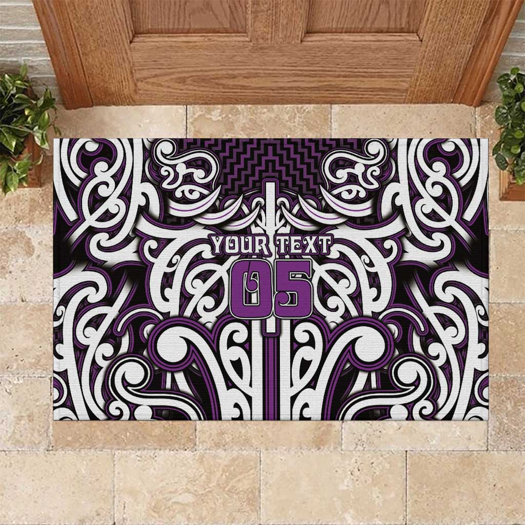 Custom Aotearoa Rangitane Rubber Doormat Maori Tribal Pattern Mix Poutama LT05 Purple - Polynesian Pride