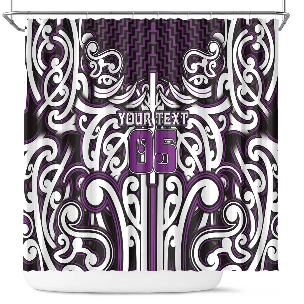 Custom Aotearoa Rangitane Shower Curtain Maori Tribal Pattern Mix Poutama LT05 Purple - Polynesian Pride