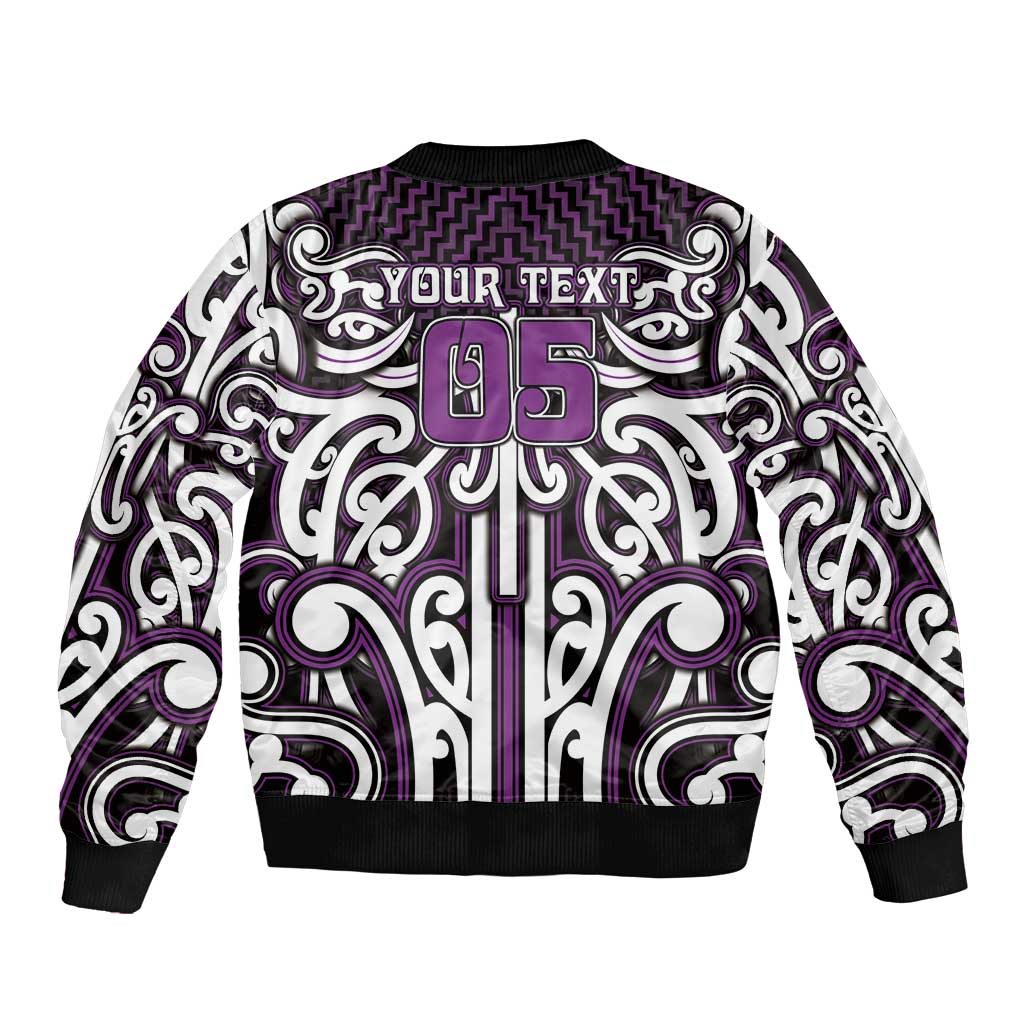 Custom Aotearoa Rangitane Sleeve Zip Bomber Jacket Maori Tribal Pattern Mix Poutama LT05 - Polynesian Pride