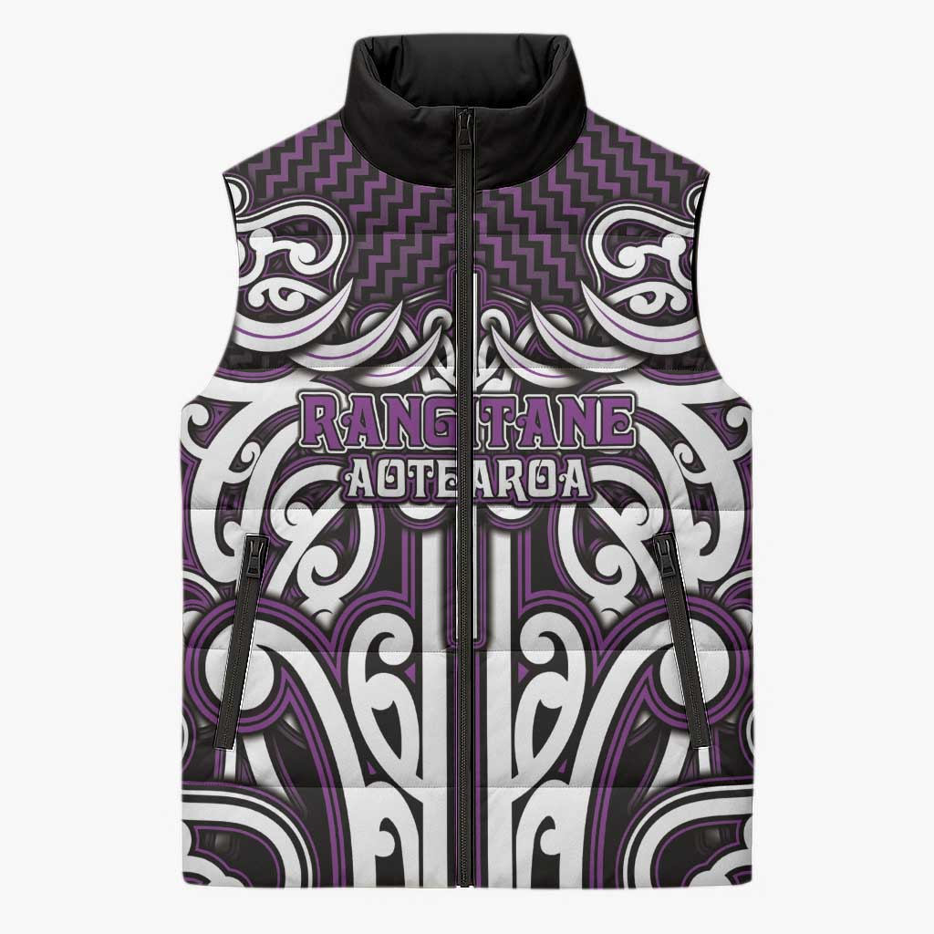 Custom Aotearoa Rangitane Sleeveless Puffer Jacket Maori Tribal Pattern Mix Poutama LT05 Unisex Purple - Polynesian Pride