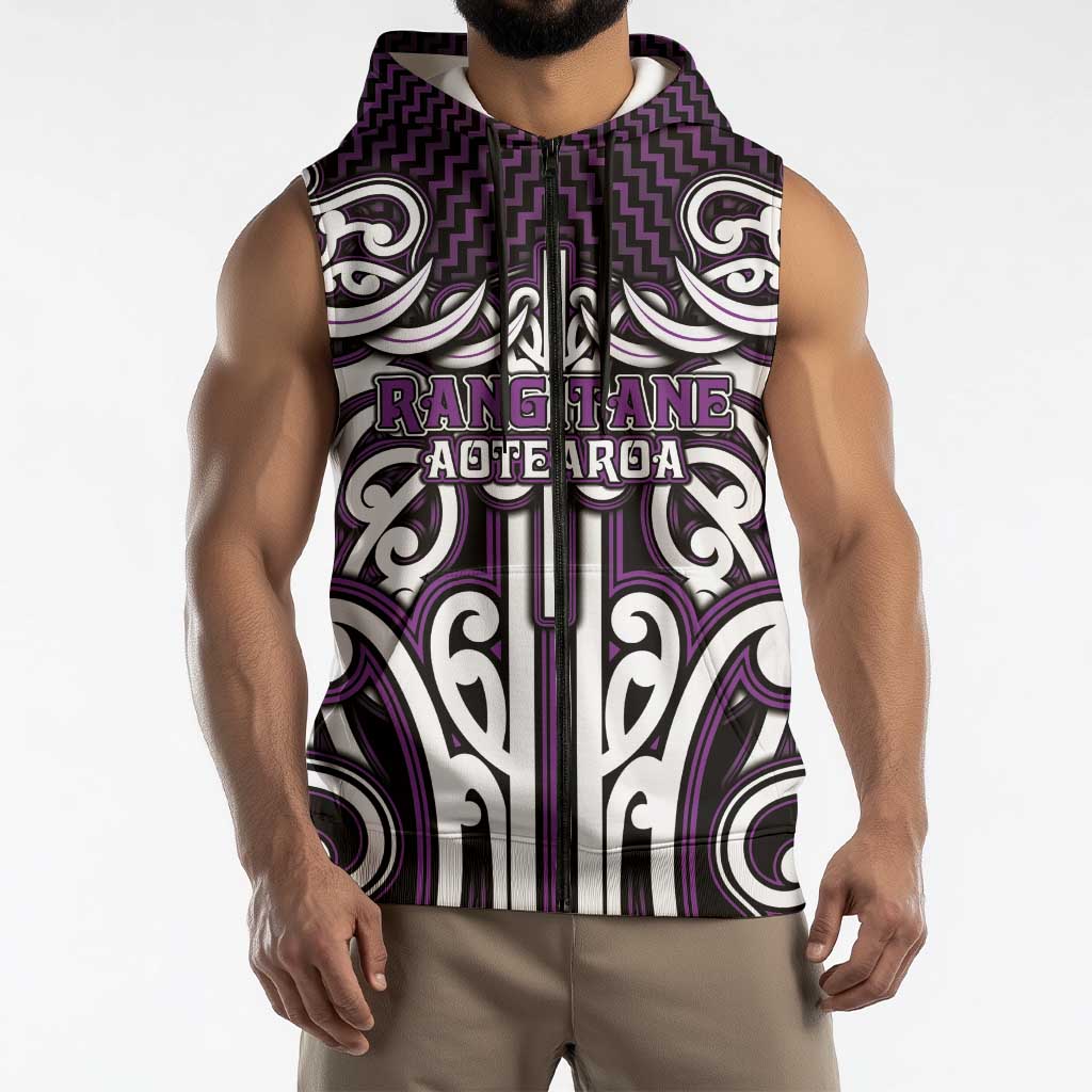 Custom Aotearoa Rangitane Sleeveless Zip Hoodie Maori Tribal Pattern Mix Poutama LT05 - Polynesian Pride