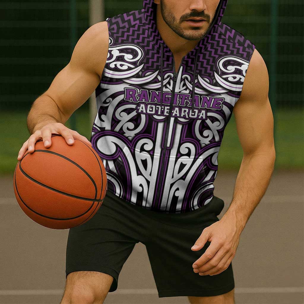 Custom Aotearoa Rangitane Sleeveless Zip Hoodie Maori Tribal Pattern Mix Poutama LT05 - Polynesian Pride