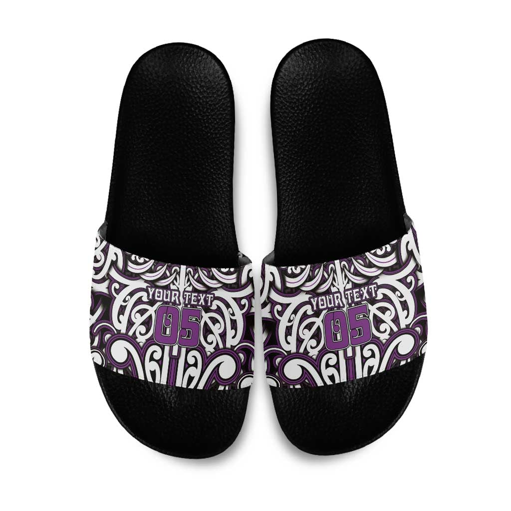 Custom Aotearoa Rangitane Slide Sandals Maori Tribal Pattern Mix Poutama LT05 Purple - Polynesian Pride