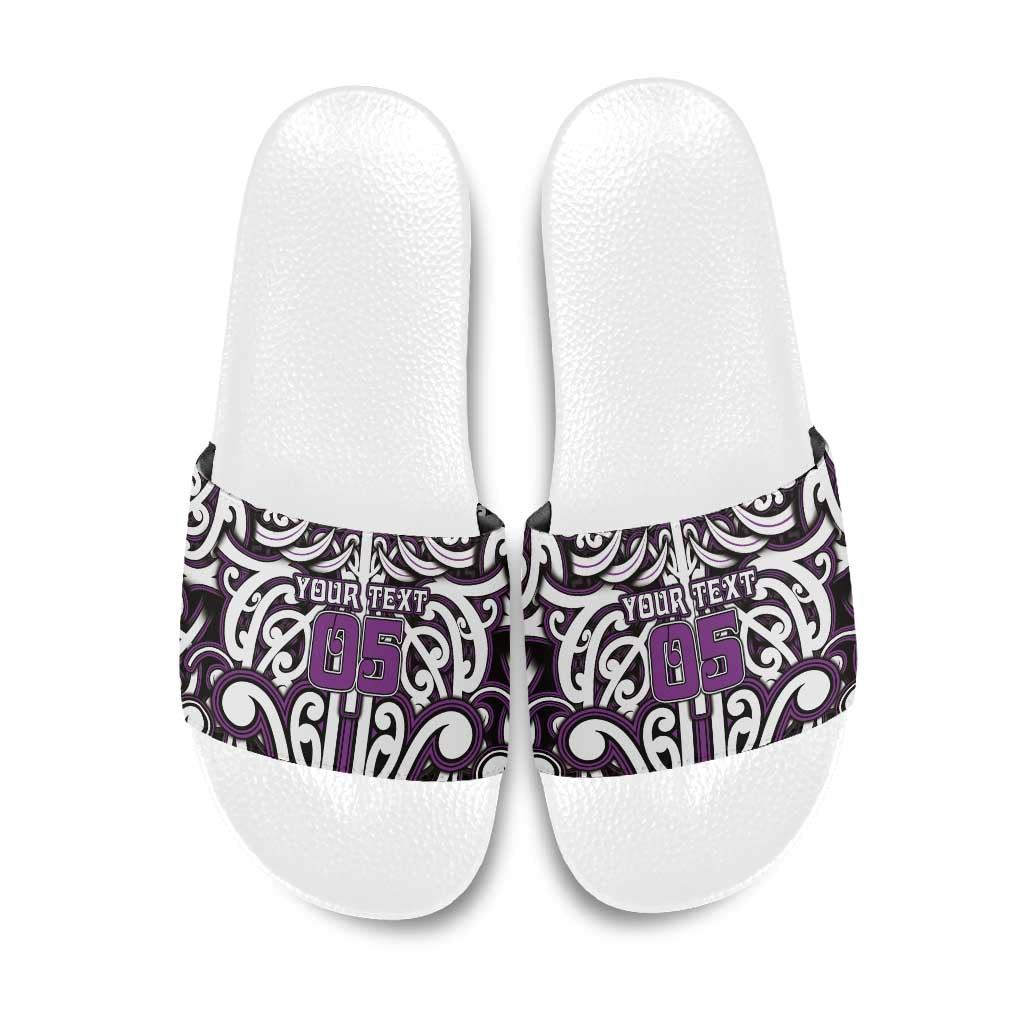 Custom Aotearoa Rangitane Slide Sandals Maori Tribal Pattern Mix Poutama LT05 Purple - Polynesian Pride