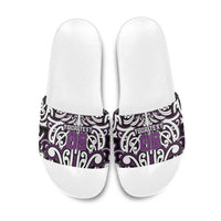 Custom Aotearoa Rangitane Slide Sandals Maori Tribal Pattern Mix Poutama LT05 Purple - Polynesian Pride