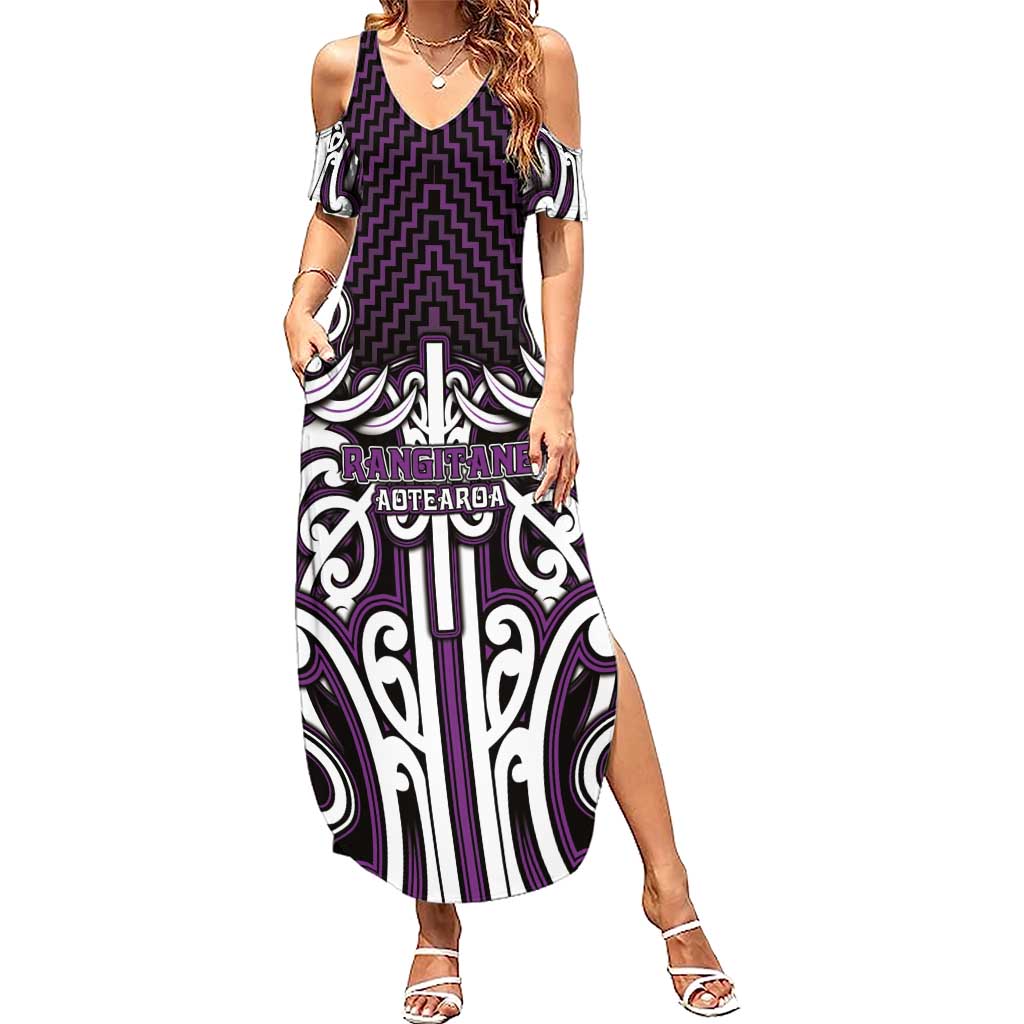 Custom Aotearoa Rangitane Summer Maxi Dress Maori Tribal Pattern Mix Poutama LT05 Women Purple - Polynesian Pride