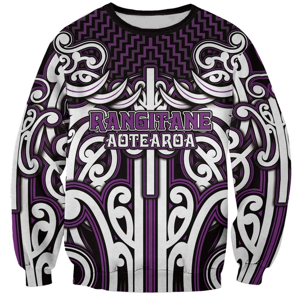 Custom Aotearoa Rangitane Sweatshirt Maori Tribal Pattern Mix Poutama LT05 Unisex Purple - Polynesian Pride