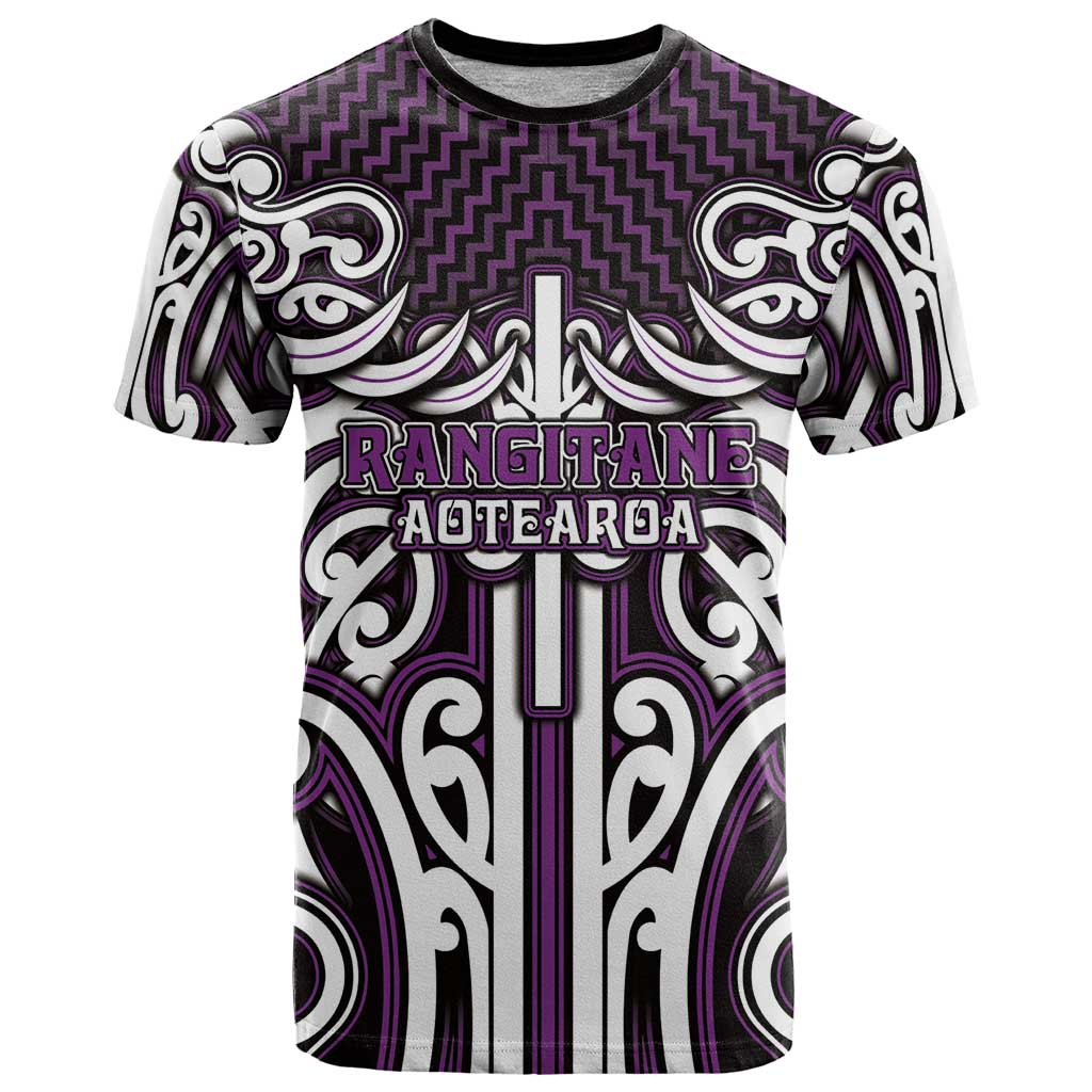 Custom Aotearoa Rangitane T Shirt Maori Tribal Pattern Mix Poutama LT05 Purple - Polynesian Pride