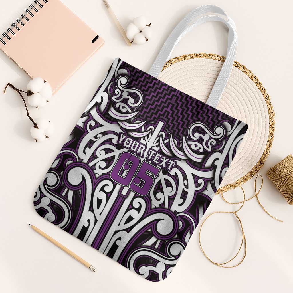 Custom Aotearoa Rangitane Tote Bag Maori Tribal Pattern Mix Poutama LT05 White Strap One Size Purple - Polynesian Pride