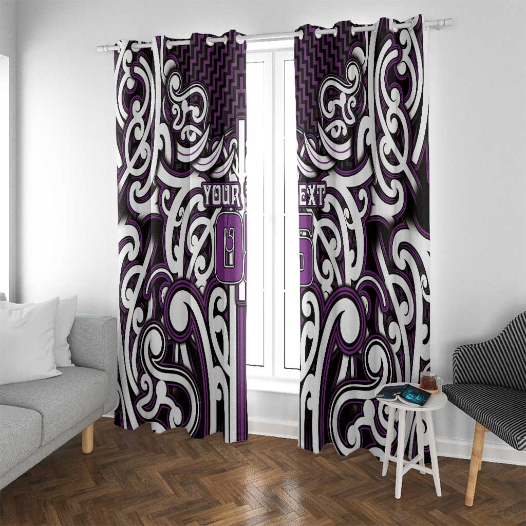 Custom Aotearoa Rangitane Window Curtain Maori Tribal Pattern Mix Poutama LT05 With Grommets Purple - Polynesian Pride