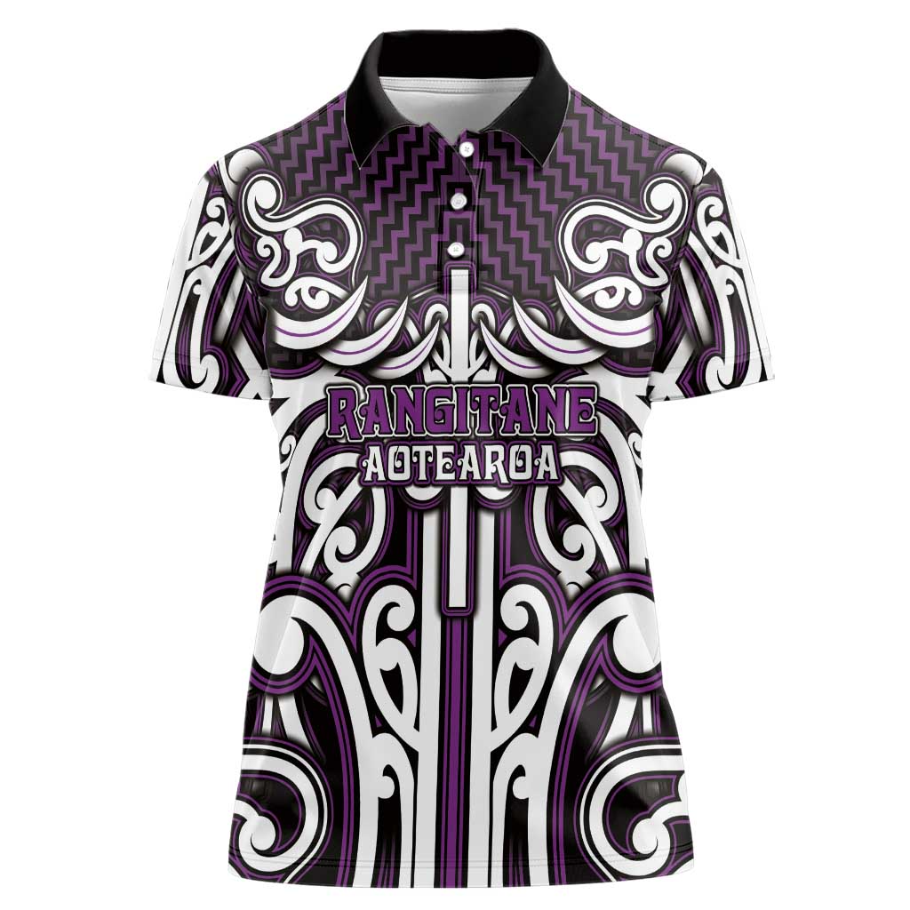 Custom Aotearoa Rangitane Women Polo Shirt Maori Tribal Pattern Mix Poutama LT05 Female Purple - Polynesian Pride