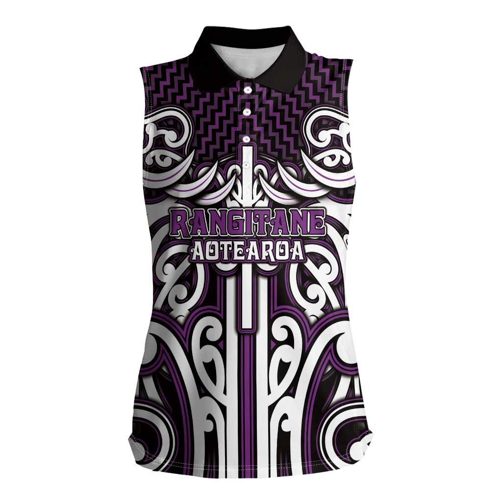 Custom Aotearoa Rangitane Women Sleeveless Polo Shirt Maori Tribal Pattern Mix Poutama LT05 Female Purple - Polynesian Pride